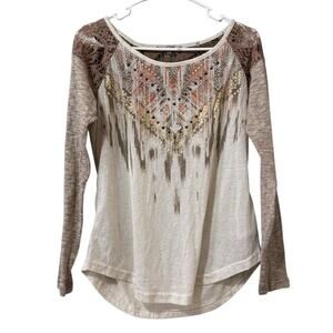 Miss Me Women Size Medium Blouse Western Lace Boho Country‎ Cowgirl Embellished